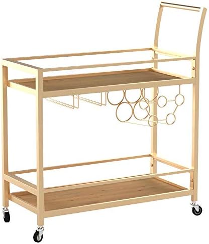 FirsTime & Co. Gold and Brown Francesca Bar Cart, 2 Tier Mobile Mini Bar - Image 4