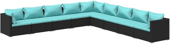 9 Piece Patio Lounge Set with Cushions Poly Rattan Black Modular Sectional by Unknown