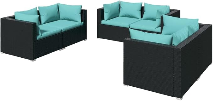 6-Piece Garden Lounge Set, Modern Wicker Seating Group - Image 2