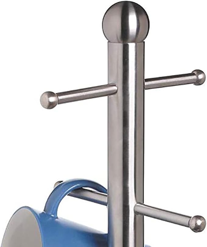 6 Cup Mug Tree Holder Tabletop Coffee Tea Kitchen Storage Rack Silver - Image 8