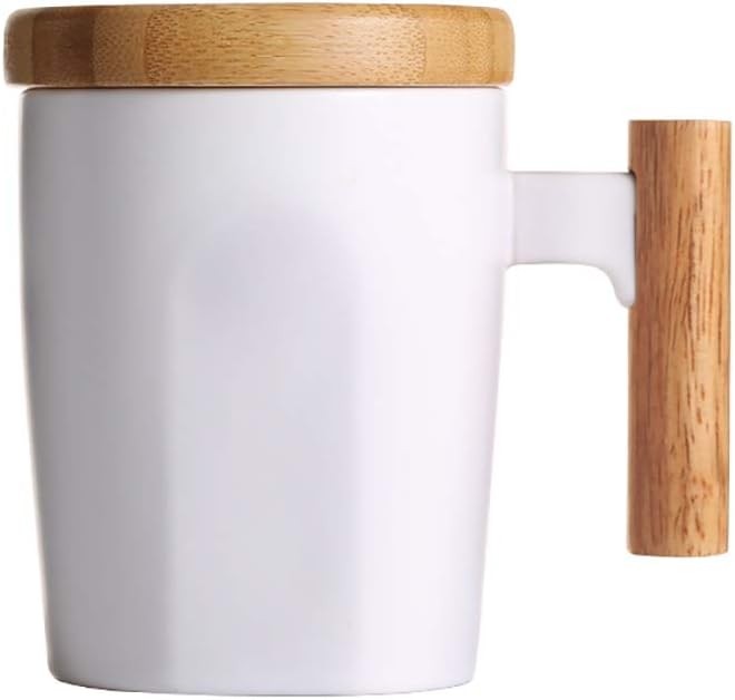 HOWAY Flat Bottom Mug with Wood Lid, Ceramic Tea Cup - Image 6