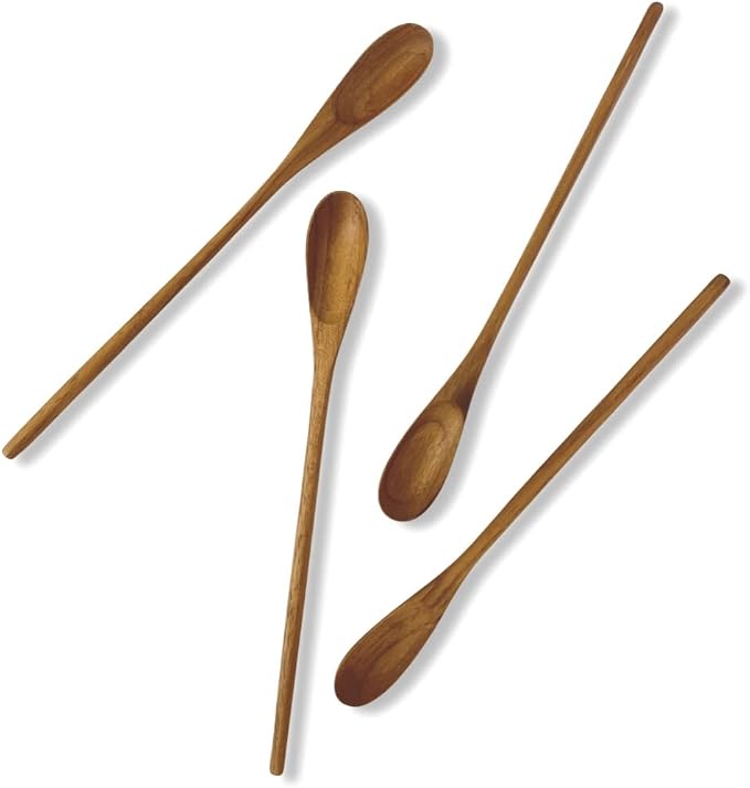 FAAY - 4 Pcs 9.5” Long Teak Spoon, Chef Testing Spoons, Handcrafted Cocktail by FAAY
