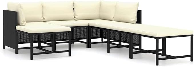 7 Piece Patio Lounge Set with Cushions, Poly Rattan Modular Sectional Sofa by Favemtsl