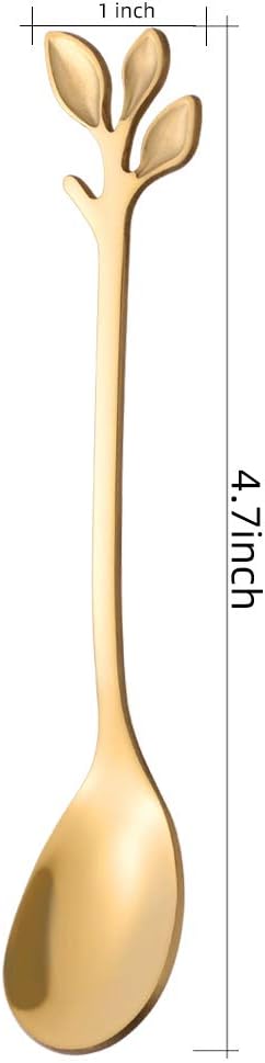 AnSaw 8-Pack Elegant Gold Leaf 4.7" Espresso Spoons - Image 2