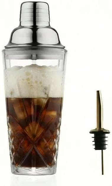 Glass Cocktail Shaker, 15oz Cutting Design by Fioance