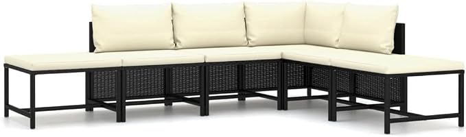 6 Piece Patio Lounge Set with Cushions, Poly Rattan Sectional Outdoor Furniture by Unknown