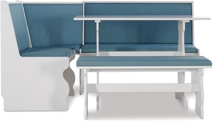 Pemberly Row Corner Nook Dining Set, Capri Blue 100% Polyester Upholstered Seats by PEMBERLYROW