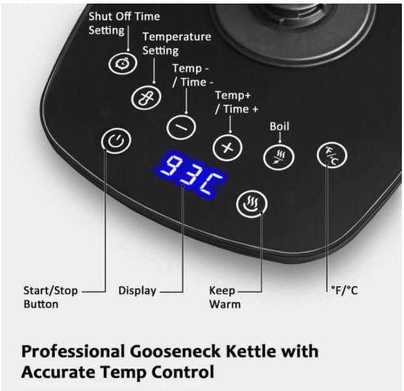 Electric Stainless Steel Gooseneck Kettle Temperature Control Variable - Image 6