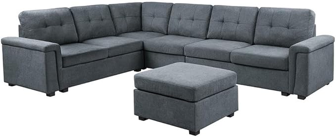 Pemberly Row Gray Woven Fabric 7-Seater Corner Sectional Sofa, Modular Design - Image 3