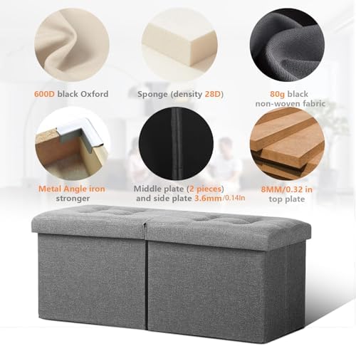 AmasSmile Storage Bench Folding Ottoman Foot Rest Stool, 34 inch Grey Linen - Image 8