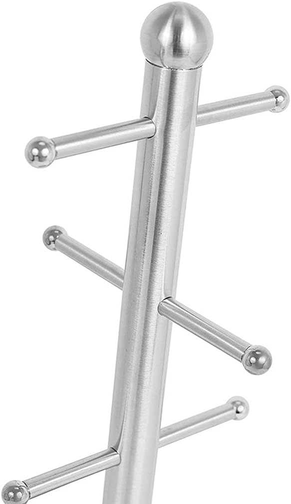 6 Cup Mug Tree Holder Tabletop Coffee Tea Kitchen Storage Rack Silver - Image 6