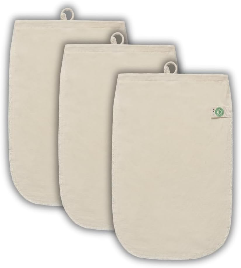 3 Pack Reusable Cold Brew Coffee Bags - 100% Organic Cotton Reusable Cold Brew Coffee Filters Bags - Large Coffee Sock Filters - Mason Jar Cold Brew Bags - Washable Coffee Filter Pouch (Large 12"x8")