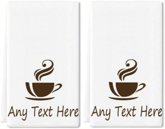 Custom Coffee Kitchen Towel 2-Pack Set, Design Your Own Text One Side, Custom by Ymaotrade