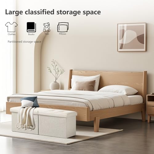 AmasSmile Storage Bench Folding Ottoman Foot Rest Stool, 34 inch Beige Linen - Image 4
