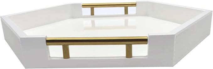 Serving Tray with Polished Metal Handles, Hexagon Coffee Table Tray, Modern - Image 6