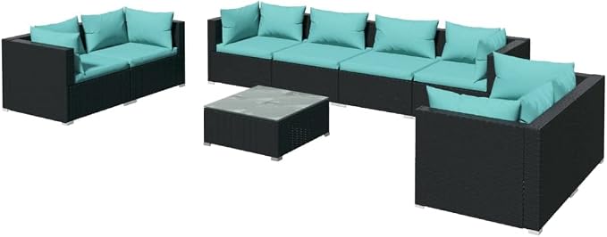 9-Piece Garden Lounge Set, Modular Outdoor PE Rattan Sectional Sofa - Image 2