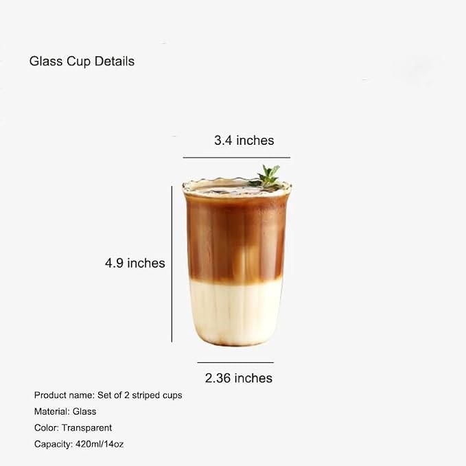 2 Pcs Drinking Glasses Coffee Cup, 13oz Glassware Set, Iced Coffee Glasses - Image 6