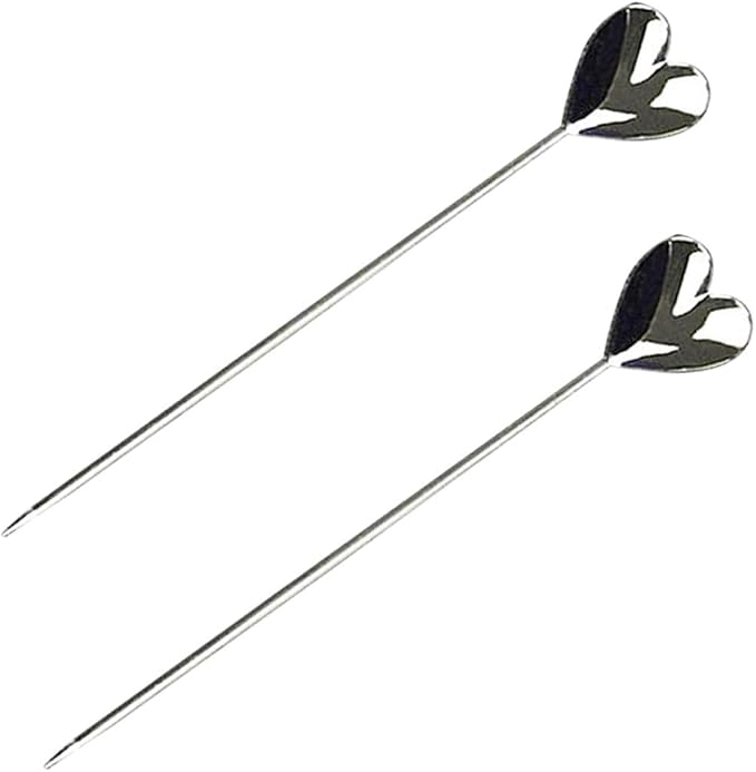 Cocktail Garnish Stick 2pcs Fruit Picks Stainless Steel Heart Shape - Image 4