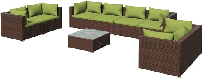 9-Piece Modular Garden Lounge Set Brown PE Rattan Outdoor Sectional Furniture by Unknown