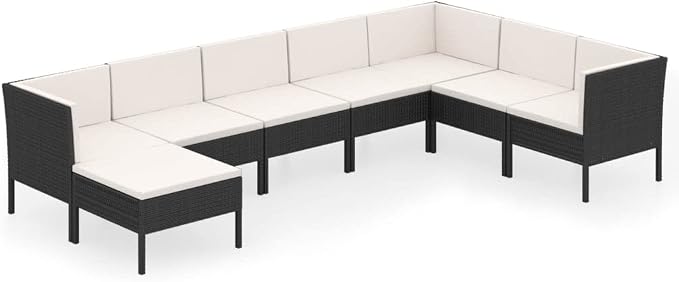 8 Piece Patio Lounge Set with Cushions, Poly Rattan Outdoor Sectional Sofa by Unknown