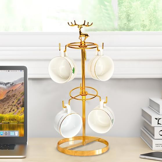 Coffee Mug Tree Holder for Counter, Christmas Elk Double Tier Mug Teacup Metal - Image 8