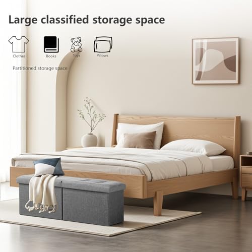 AmasSmile Storage Bench Folding Ottoman Foot Rest Stool, 34 inch Grey Linen - Image 6