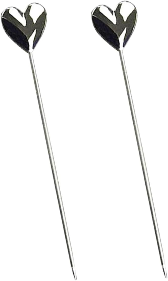 Cocktail Garnish Stick 2pcs Fruit Picks Stainless Steel Heart Shape - Image 2