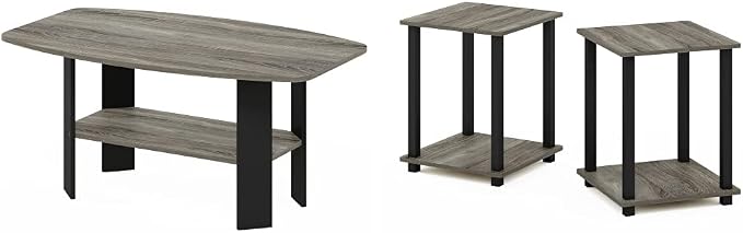 Furinno Simple Design Coffee Table, French Oak Grey/Black & Simplistic Set of 2 by Unknown