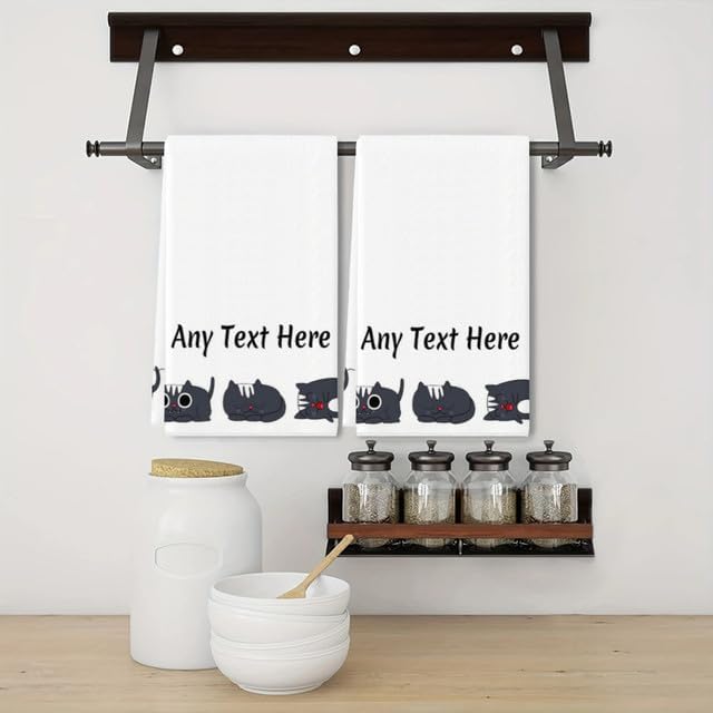 Custom Cat Kitchen Towel 2-Pack Set, Design Your Own Text One Side, Custom - Image 2