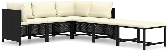 6 Piece Patio Lounge Set with Cushions, Modular PE Rattan Sectional Outdoor by Favemtsl