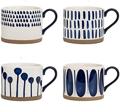 Koja 16 oz. Elegant Hand Painted Decorative Large Porcelain Ceramic Mug Set. 4 by Koja