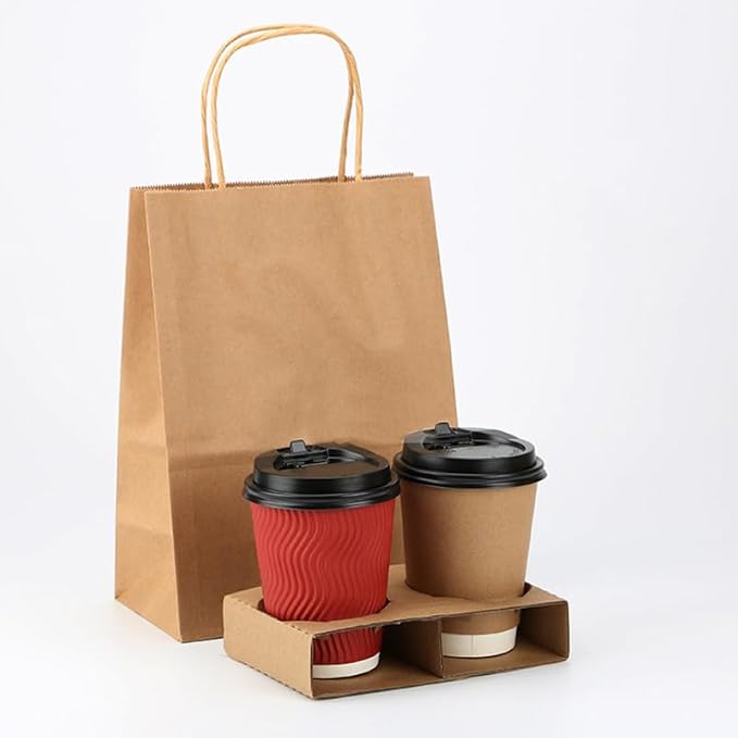 OUNONA Corrugated 2-Cup Drink Carrier Tray 50-Pack Sturdy Fixed Base Paper Cup - Image 2