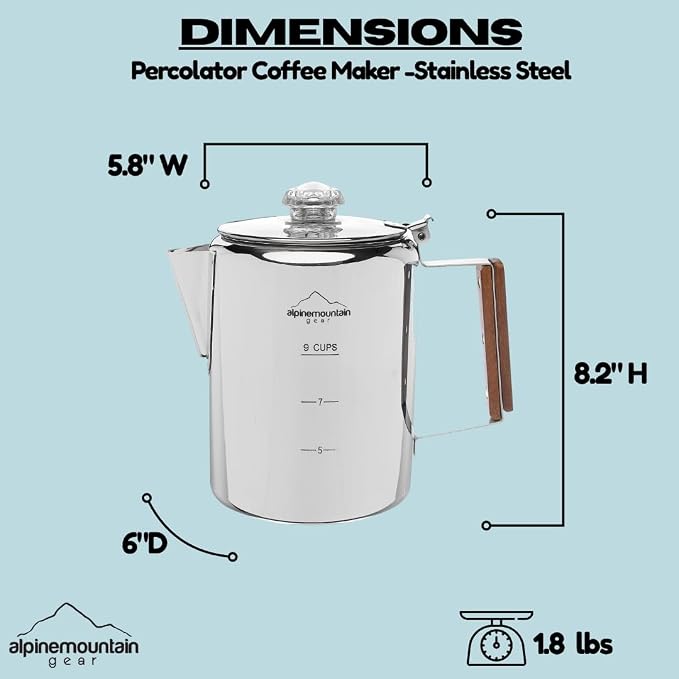 Percolator Coffee Maker – 9 Cup Stainless Steel Outdoor Brewing Pot - Image 3