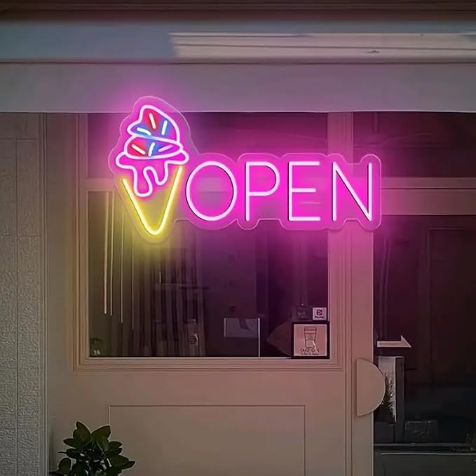 LED Neon Open Sign with Ice Cream Cone Design, USB Powered, Wall Hanging - Image 6