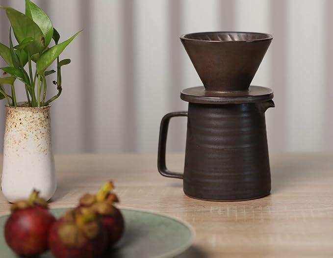 Stoneware Handmade Pour Over Coffee Maker Set, Ceramic Coffee Brewer Hand Drip - Image 2