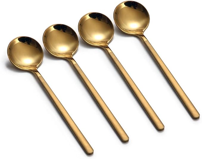 8 PCS Mini Coffee Spoons Teaspoons 5.3-Inch Matte Gold Frosted Handle Stainless by LINWIN