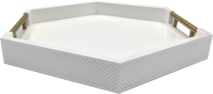 Serving Tray with Polished Metal Handles, Hexagon Coffee Table Tray, Modern - Image 3