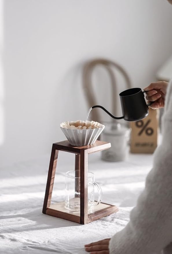 Minimalist Wooden Pour Over Coffee Dripper Stand – Walnut & Beech Wood – - Image 5