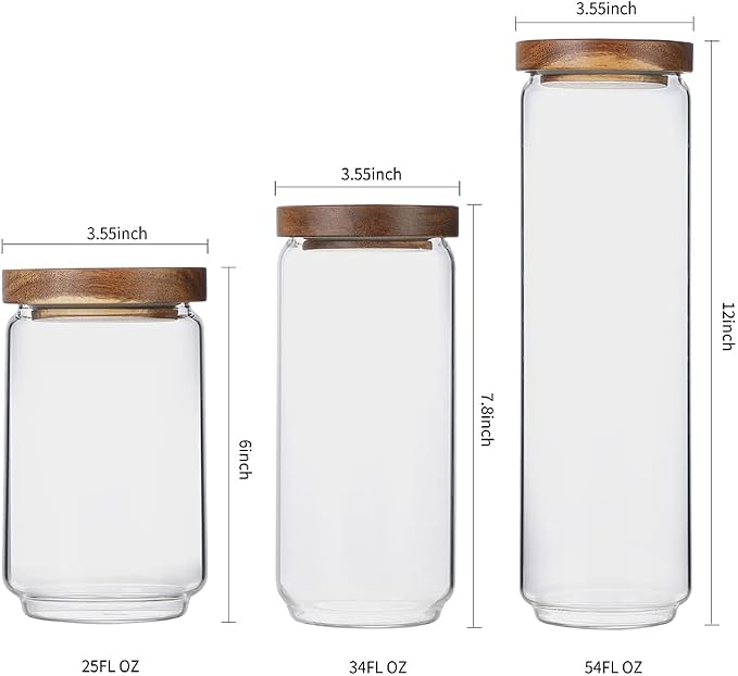 Glass Storage Jars with Wood Lid, Airtight Food Containers Stackable - Image 2