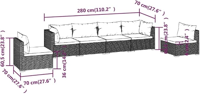 6 Piece Outdoor Garden Lounge Set, Modular Wicker Sofa Conversation Set - Image 7