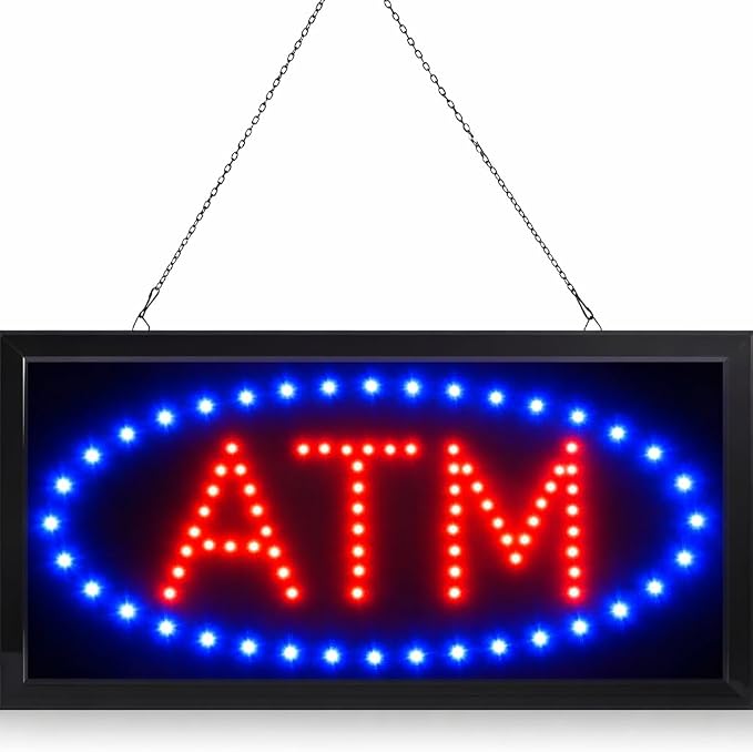 LED Neon ATM Open Sign with Animation – 19x10 Inch Bright Light Up Window Sign by E-ONSALE