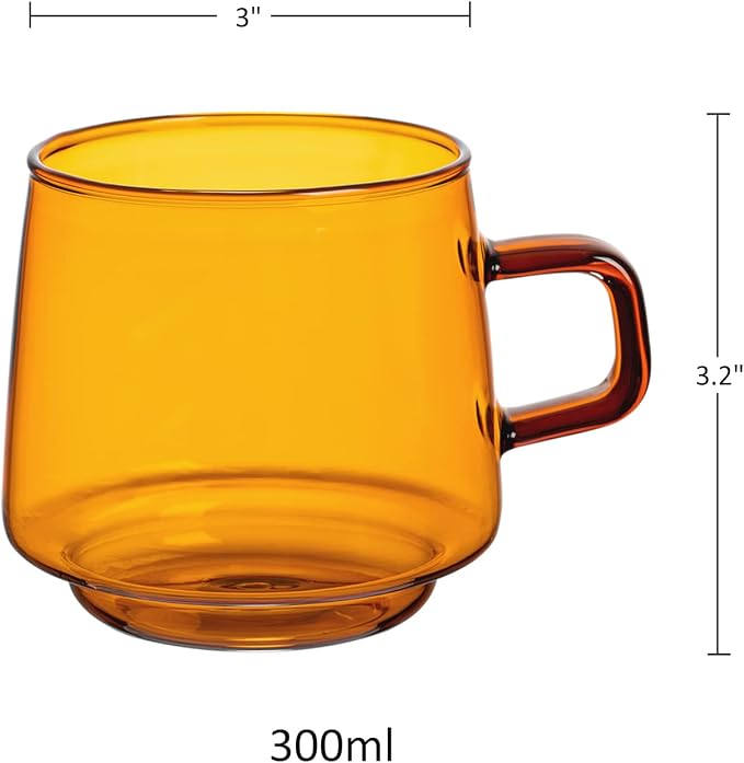 Joeyan Amber Glass Coffee Mugs Set of 2-10 oz Glass Stackable Coffee Cups - Image 6