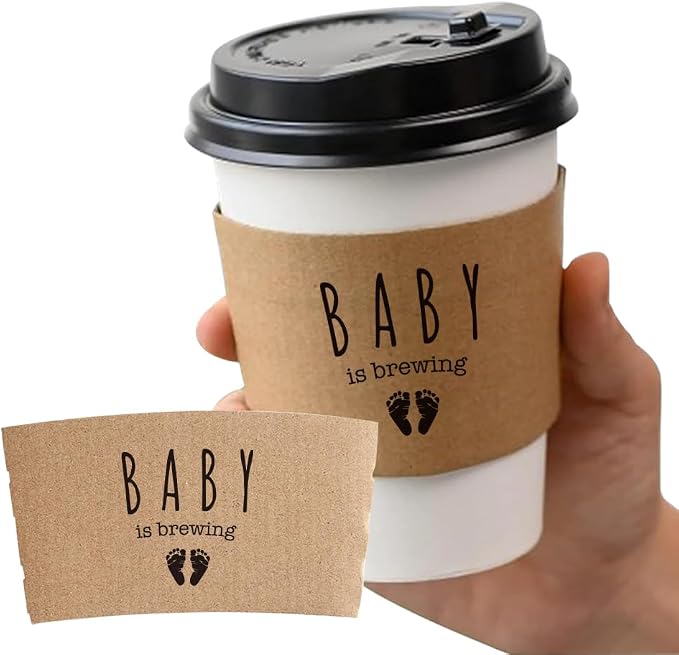 20 Pcs A Baby Is Brewing Coffee Cup Sleeves, Disposable Kraft Paper Sleeves by BONETAT