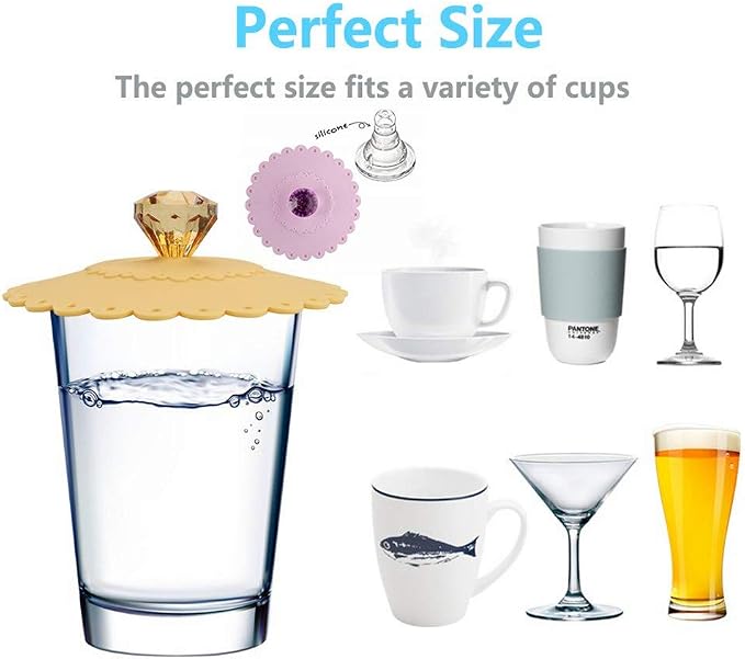 6pcs Silicone Cup Lids Coffee, Creative Diamond Flexible Mug Cover Food Grade - Image 5