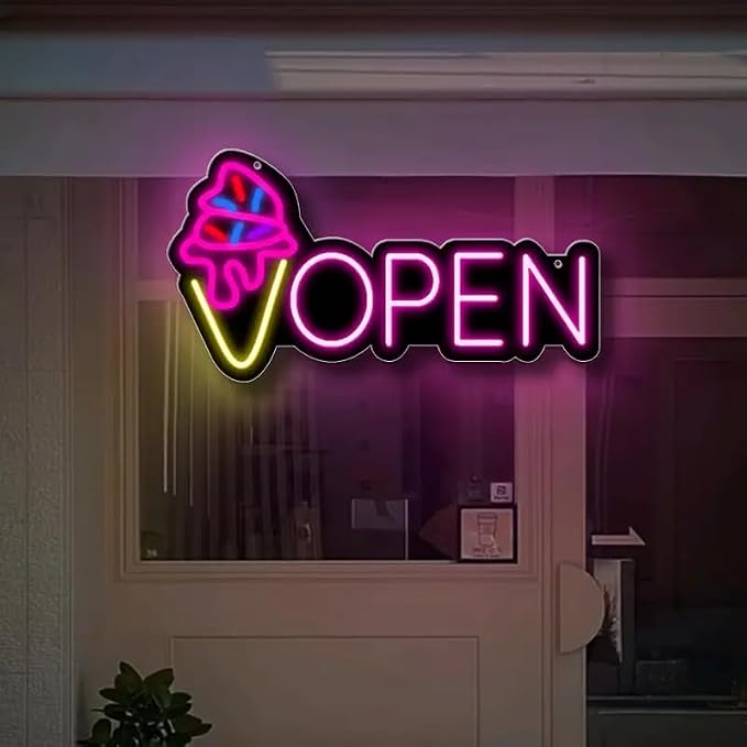 LED Neon Open Sign with Ice Cream Cone Design, USB Powered, Wall Hanging - Image 2