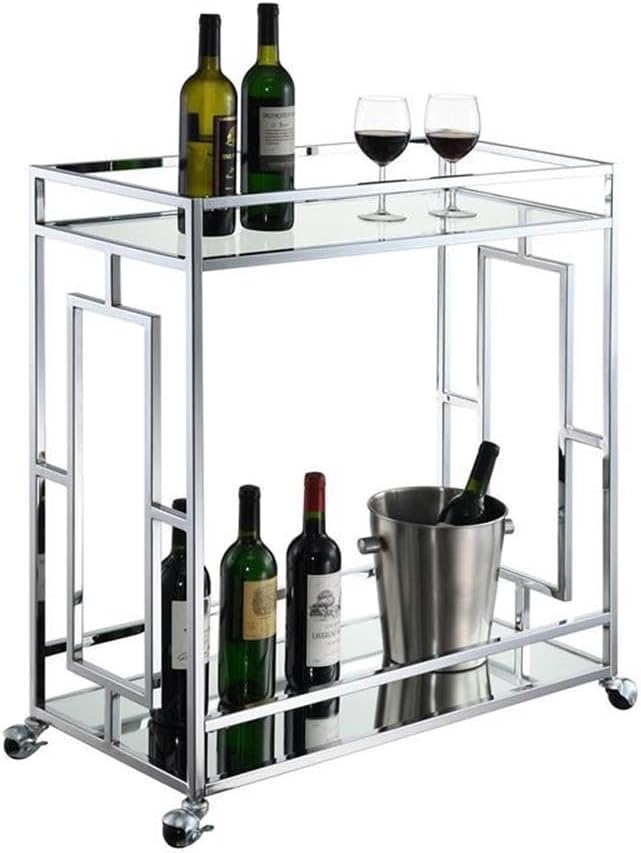 Pemberly Row Modern Bar Cart, Chrome Metal Frame, Contemporary Glam Style - Image 3