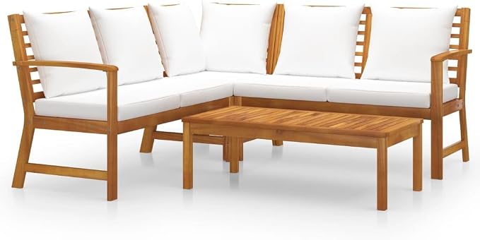 4 Piece Patio Lounge Set with Cream Cushions by Unknown
