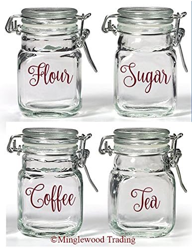 Set of 4 Canister Labels Vinyl Stickers Kitchen Flour Sugar Tea Coffee Die Cut - Image 2