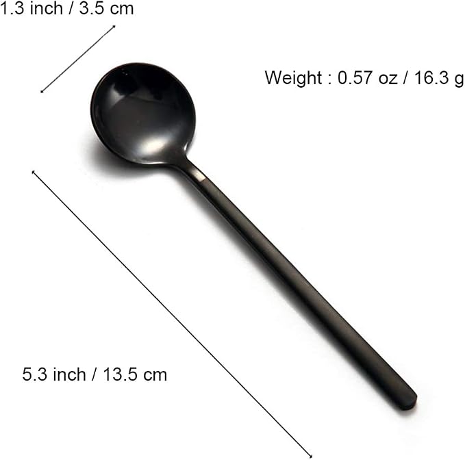 Set of 8 Mini Espresso Spoons 5.3-inch Matte Black Frosted Handle Stainless - Image 7
