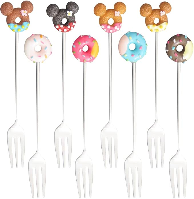 8 Pcs Stainless Steel Drink Fork Set Donut Silver Forks Cutlery Set by JOONOR